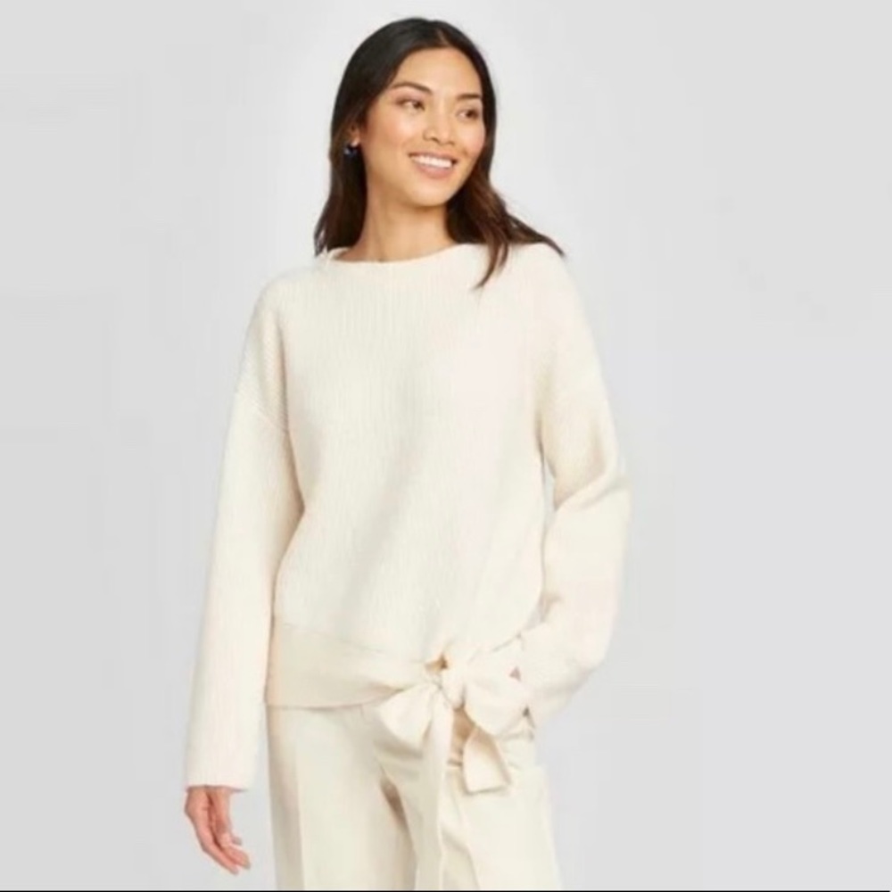 A New Day Tie Front Cream Sweater ✨